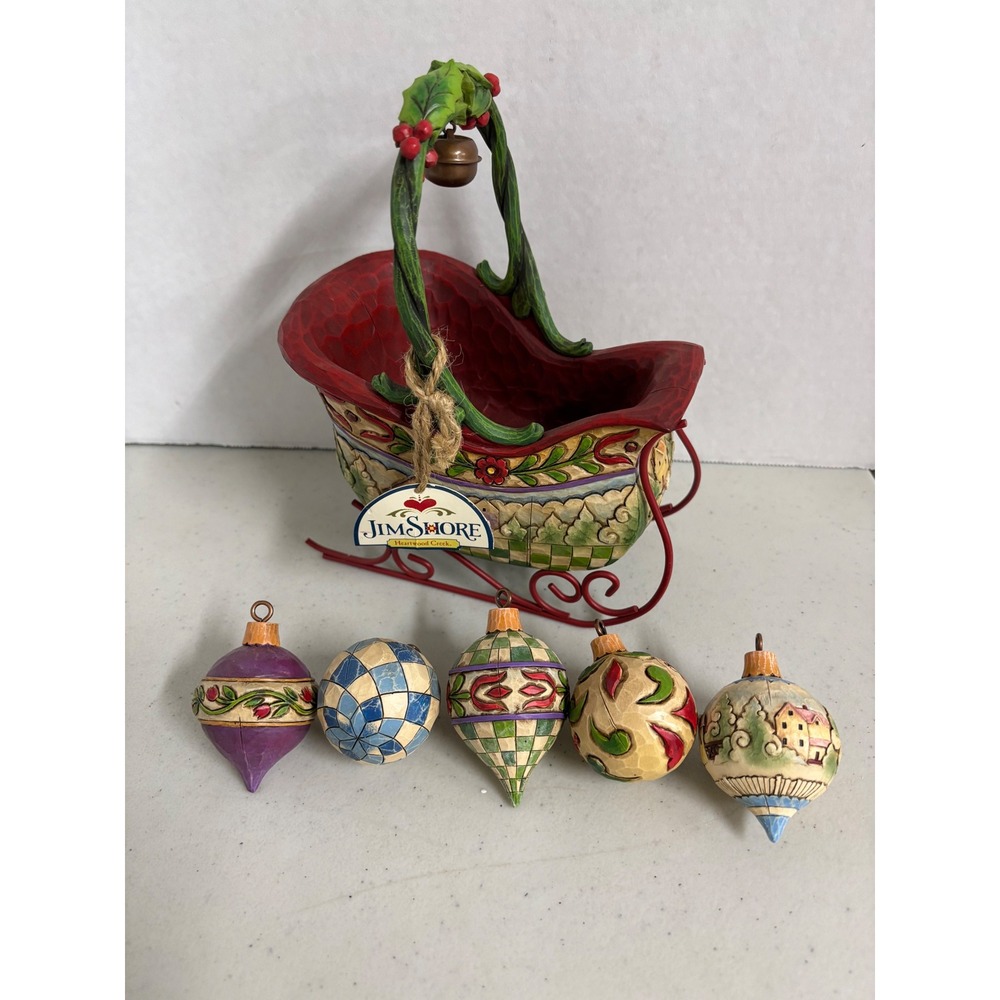 Jim Shore Heartwood Creek Sleigh Bells Ring &  Christmas Sleigh Ornament Set